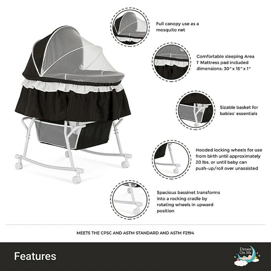 Best Pirce π Dream On Me Lacy 2-in-1 Portable Bassinet In Black π₯° - Image 19